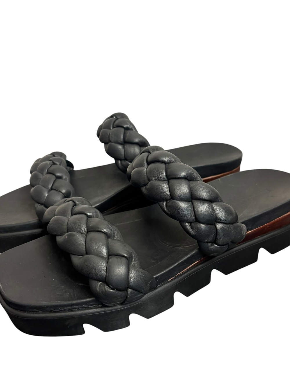 Bernardo Ciara Stompy platform Sandals Braided black leather women’s size 9M